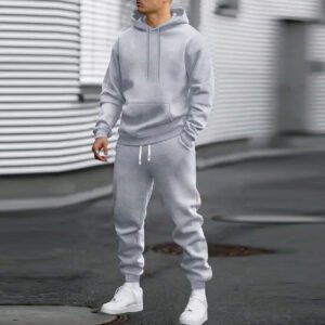 Men's Solid Color Hoodie With Gridles Pants