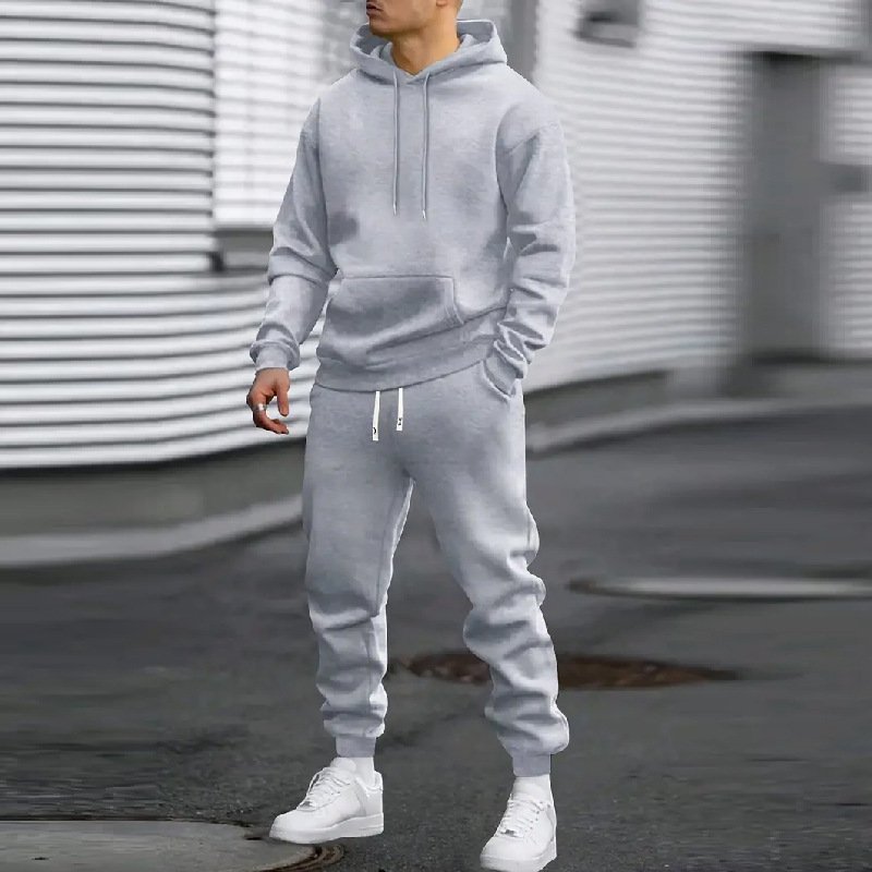 Men's Solid Color Hoodie With Gridles Pants